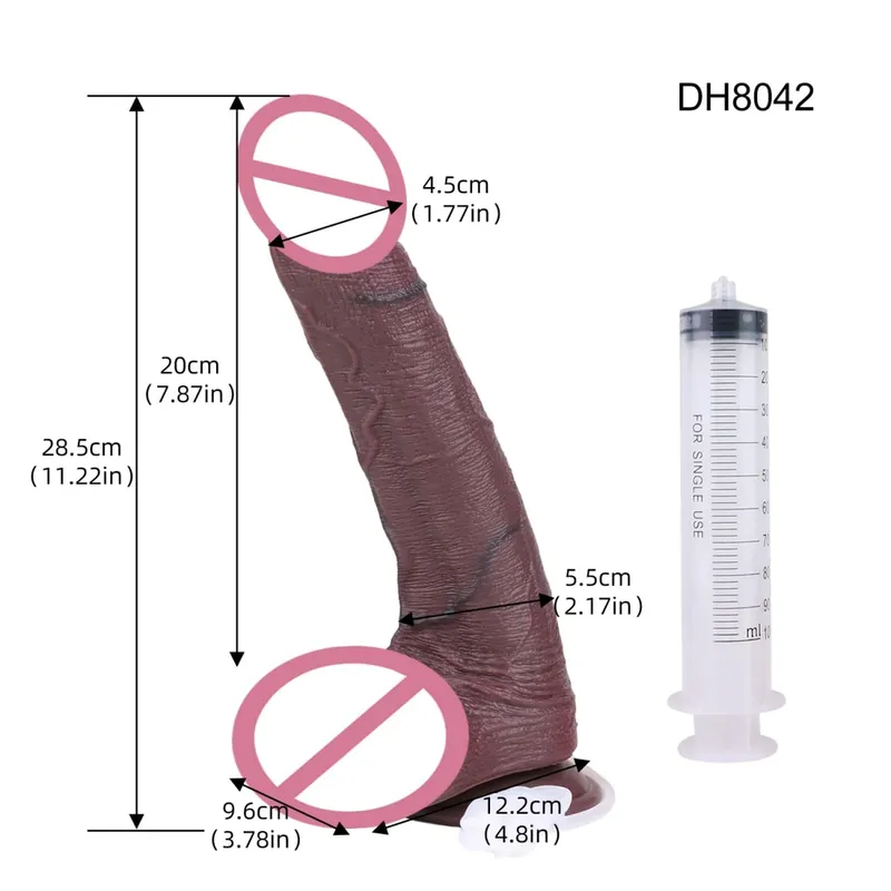 Silicone Lifelike Double Layers Ejaculating Penis Squirting Long Dildo With Sucker Anal Sex Toys For Men Women Masturbator