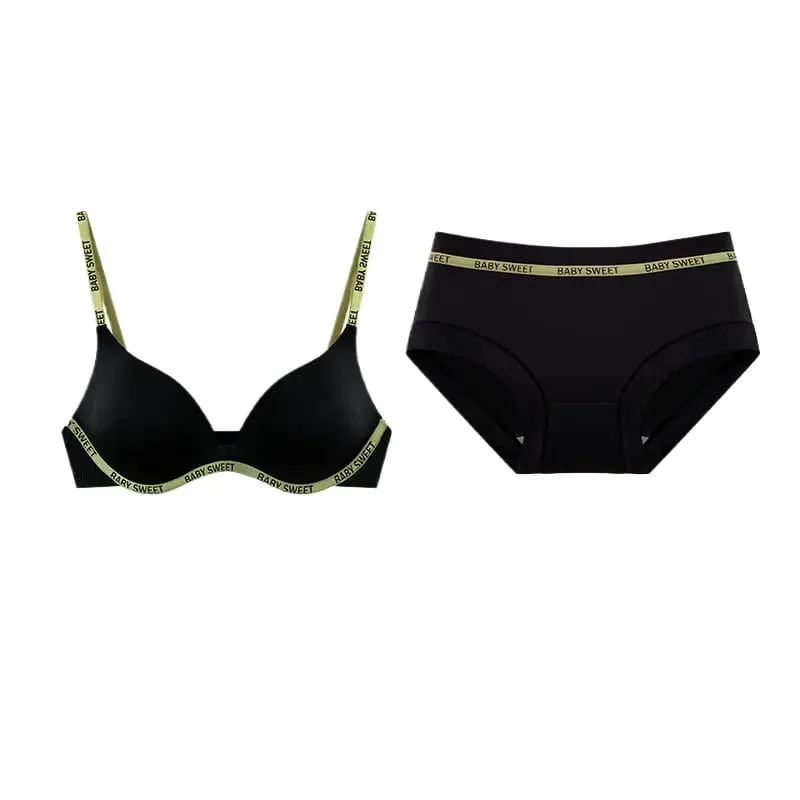 Seamless Bralette Set for Teens Wireless Comfort Push Up Padding Lightly Lined Pure Color Bra Panty Young Women Lingerie MOYISU