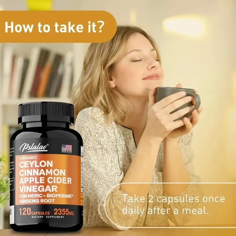 Organic Ceylon Cinnamon Capsules with Apple Cider Vinegar Turmeric Bioperine Supports Joint Brain Digestive & Heart Health