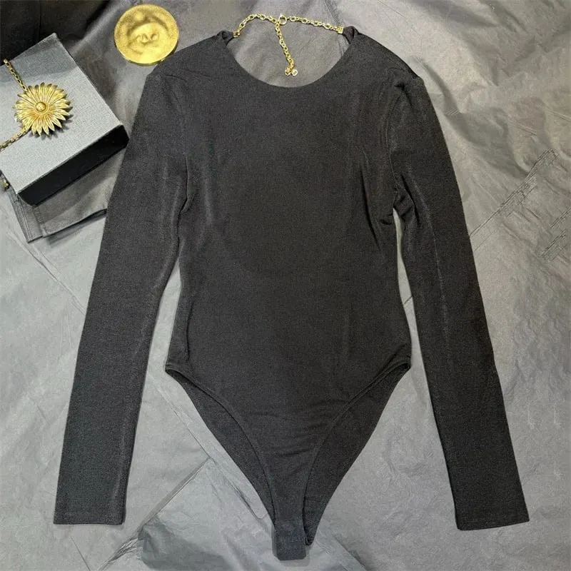 women's bodysuit New elastic knitted slim fit women's long sleeved top for autumn 2026 Sexy backless women's corset y2k T-shirt