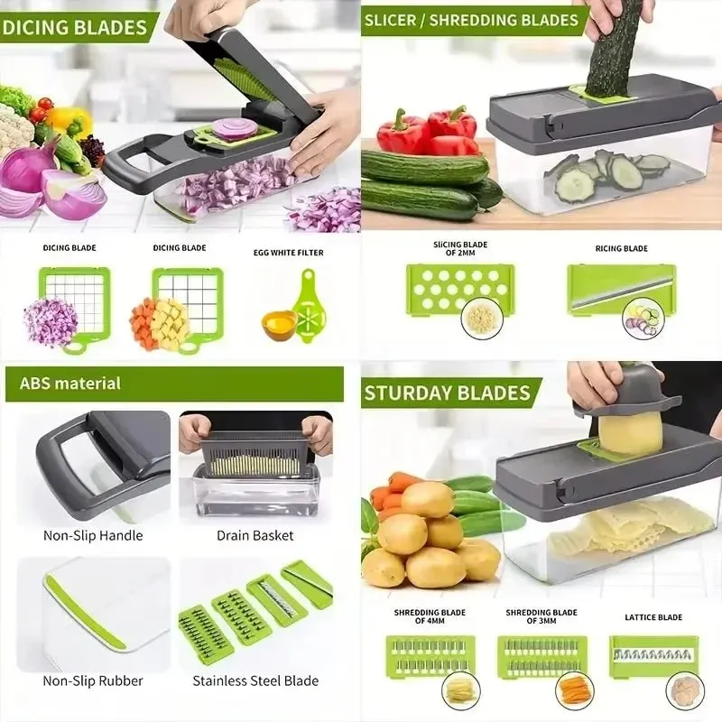 Cortador de vegetais multifuncional, ferramenta de cozinha 5 em 1, picador de alimentos para tomate, cenoura, queijo, cebola, fatiador portátil, ralador