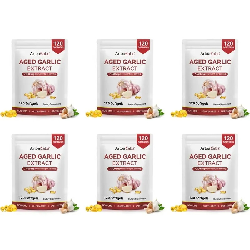 Aged Garlic Extract Softgels 7500 มก. เทียบเท่าต่อการไหลเวียนและการทำงานของหัวใจ สารต้านอนุมูลอิสระและภูมิคุ้มกัน 120Ct