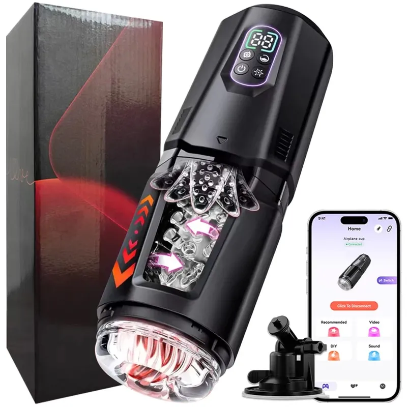 APP Control Automatic Thrusting Masturbator Cup 360° Rotation Licking Vibrating LCD Vacuum Penis Pump Enlargers Sex Toys for Men