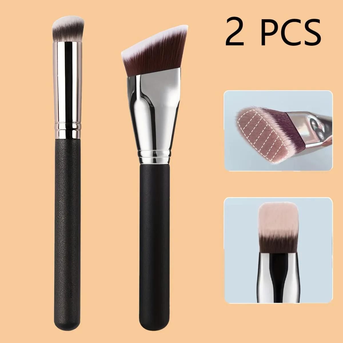2 PCS Makeup Brushes Rectangular Foundation Brush & Concealer Brush for Contouring Blending Powder/ Foundation Application — image 1