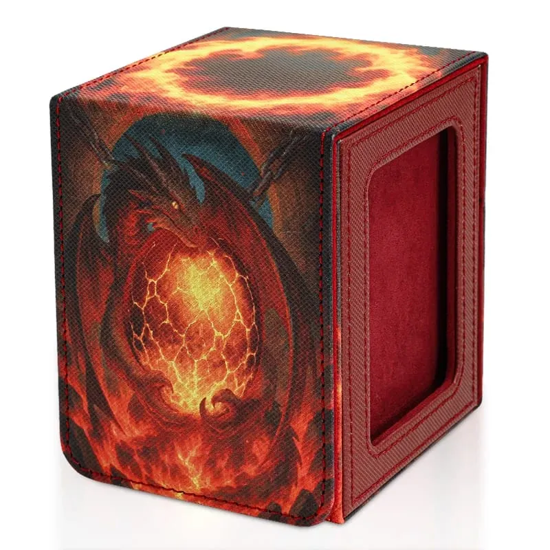 Card Deck Box for Pattern Print Cards with Display Window Hold 100+ Double-Sleeved Cards PU Leather Card Box Fits TCG Cards