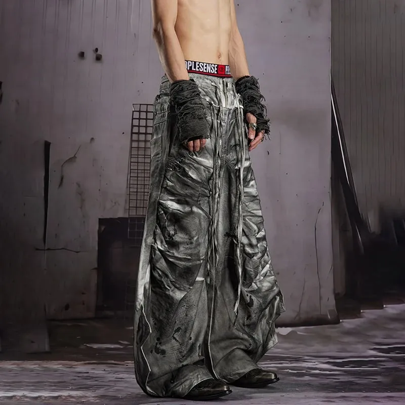 2026 New Stylish Original Streetwear Wornout Vintage Style Tie-dyed Baggy Wide Leg Jeans Men Handsome Denim Pants JY8691