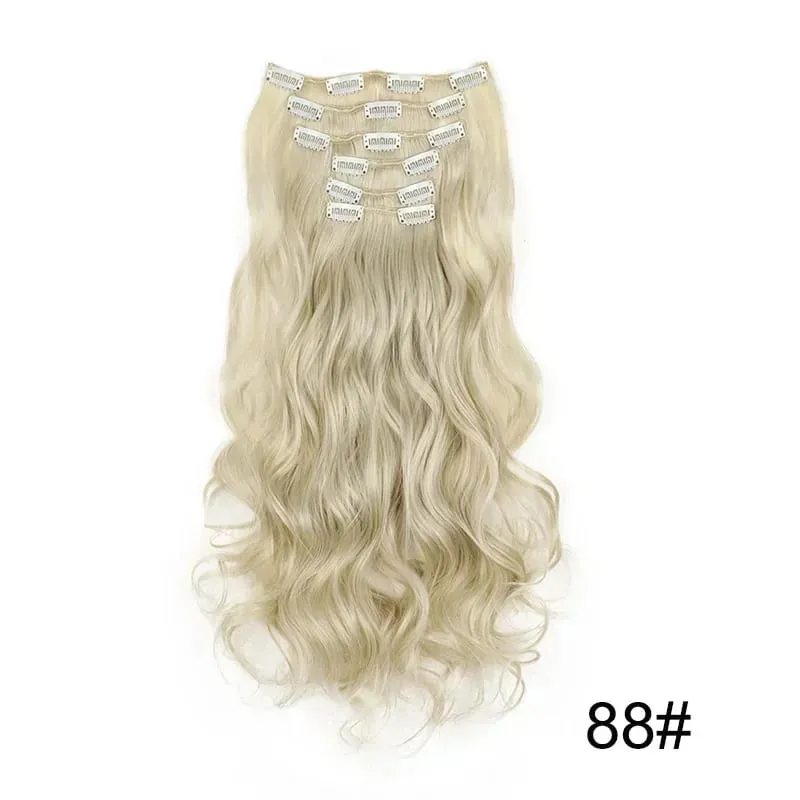 Synthetic Long Wavy Hair Extensions 24 Inch Clip in Fiber Double Weft Thick Hairpieces for Women Party Daily Cosplay Styling