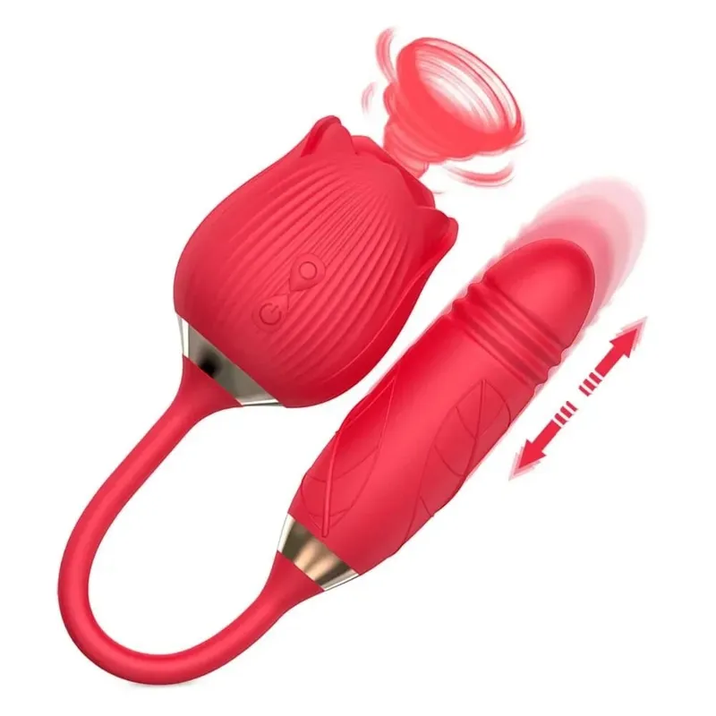 Telescopic Thrusting Sucker Vibrator for Women Rose Sucking Clit Stimulator Dildo Licking Vagin Anal Massager Sex Toys Couples