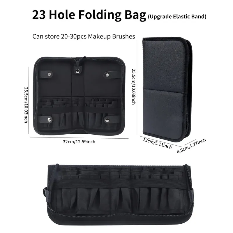 High Quality 14/23/29 Holes PU Cosmetic Makeup Brushes Pouch Portable Black Waterproof Oxford Beauty Brush Bag Organizer