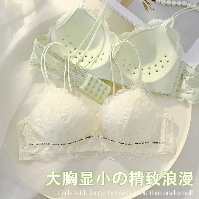 Women's lingerie set for small busts autumn and winter thin style minimizes large busts no underwire supports side breasts — image 3