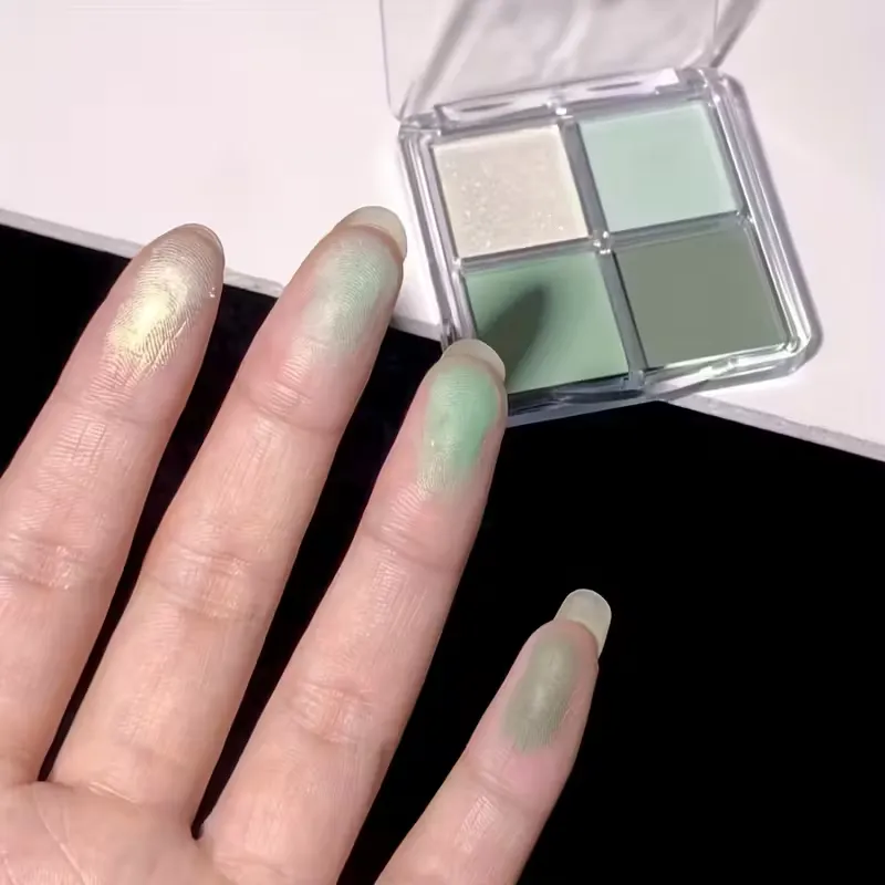 4-Color Green Eye Shadow Tray Low Saturation Palette Matte Korean Eye Makeup Pigment Eyeshadow Tray Lasting Eye Makeup Palette