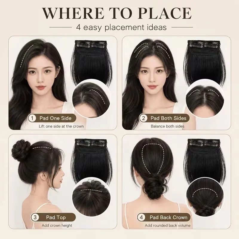10cm Synthetic Short Straight 2pcs Hair Pads Extension Change Head Shape Fiber Hairpiece for Women Daily Wear — image 6
