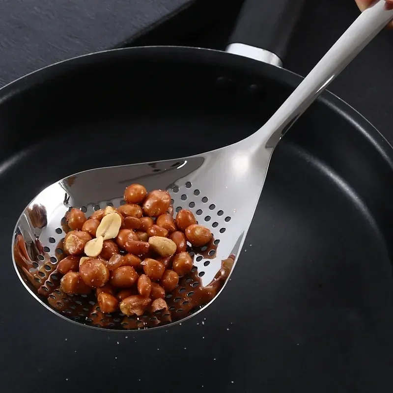 1pc Large Durable Stainless Steel Colander Skimmer Spoon Heavy Duty Food Strainer Spoon for Frying & Cooking Kitchen Utensils