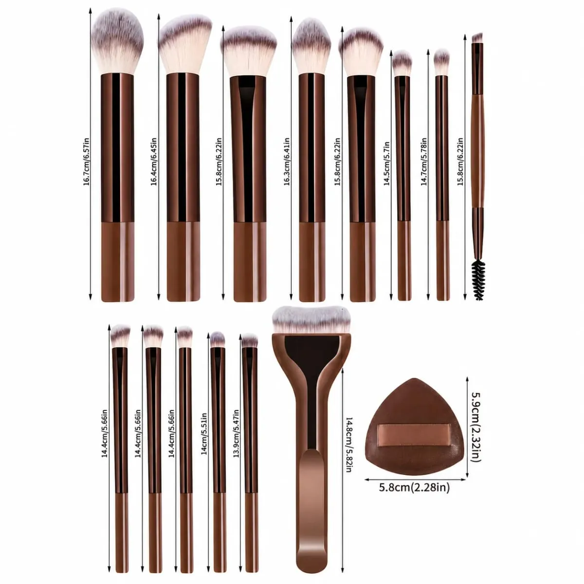 17-teiliges Make-up-Pinsel-Set mit Tasche und 2-teiligem Puff-Foundation-Pulver-Erröten-Lidschatten-Augenbrauen-Lippen-Pinsel-Reise-Schönheits-Werkzeug-Geschenk