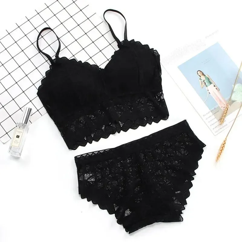 Women's Sexy Lace Push-up Bra Set Beauty Back Top Wire-Free Padded Solid Lingerie Panty Intimates Underwear