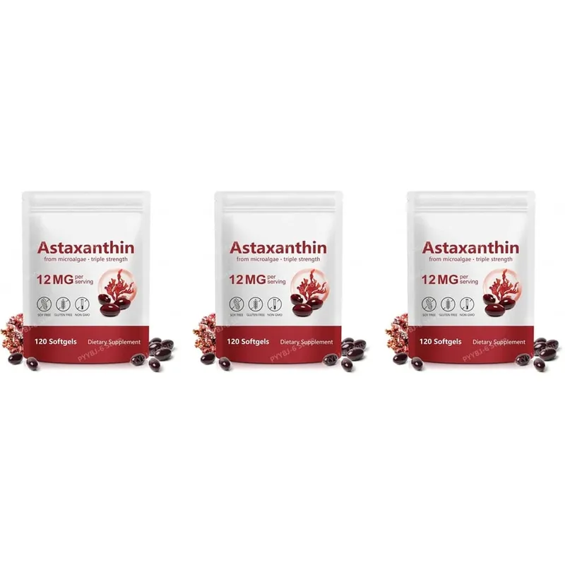 Astaxanthin Softgels Triple Strength From Microalgae Supports Healthy Aging Promotes Collagen Supports Skin Barrier 120 Softgels