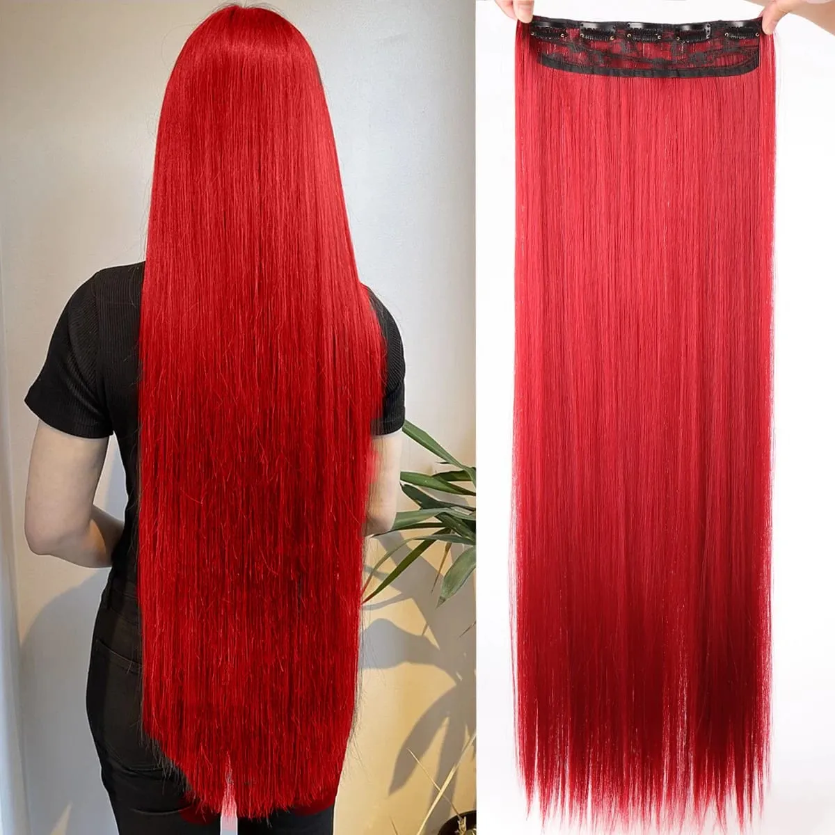 JKL Synthetic 5 Clip In Hair Extensions Long Straight Hairstyle Hairpiece Black Brown Blonde 80CM Natural Fake Hair For Women