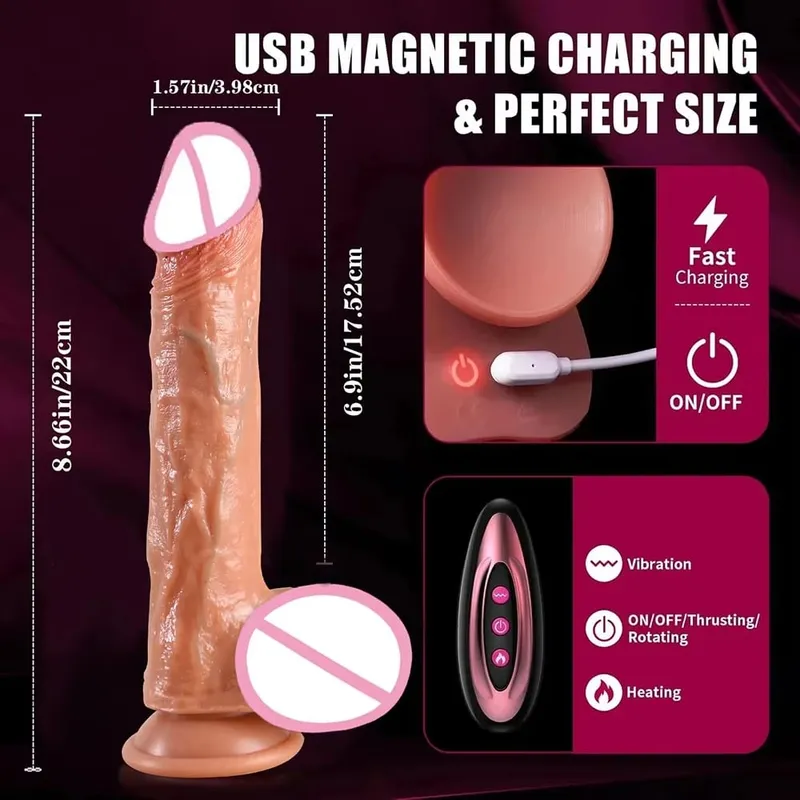 Consolador - Consolador - Masajeador Vibrador de Silicona Telescópico de 9 Pulgadas para Parejas 10 Modos Juguete de Masaje Erótico Seguro y Discreto Placer para la Pareja Femenina — image 4