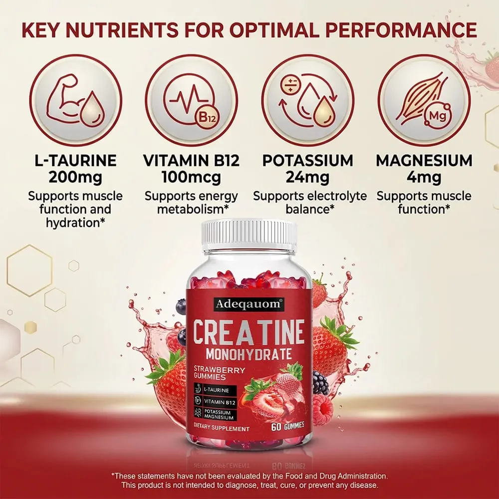 Creatine Monohydrate Gummies 5g for Men & Women To Support Muscle Strength Recovery Cognitive Health & Memory
