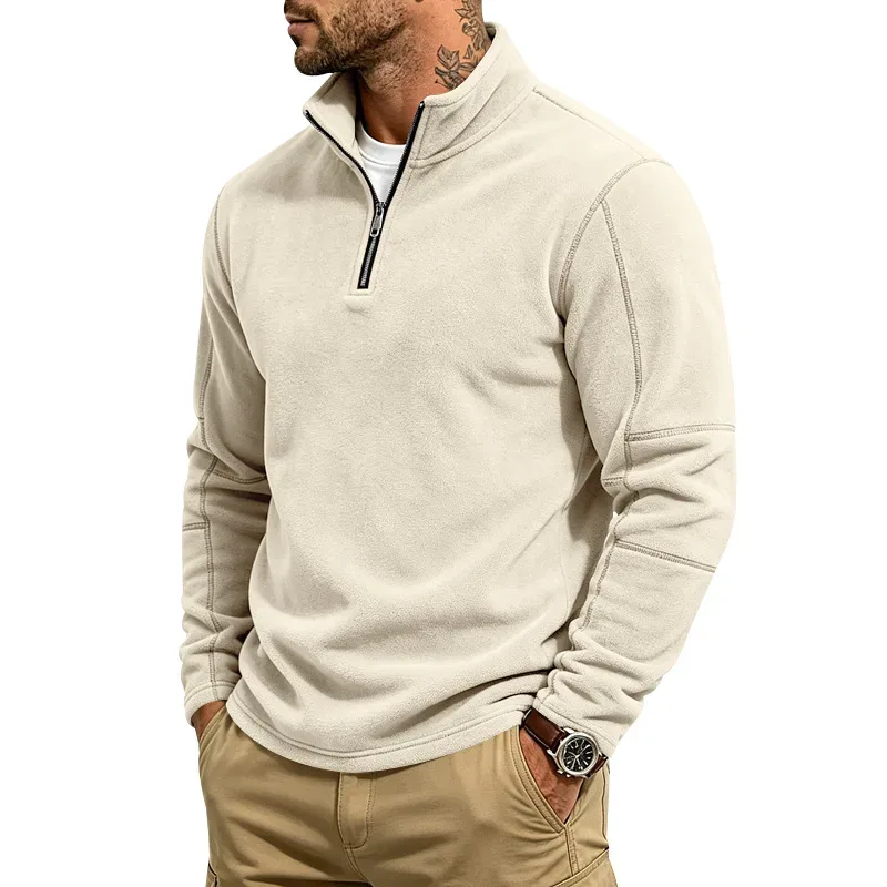 Men's Quarter Zip Polar Fleece Pullover Stand Collar Long Sleeve Casual Warm Sweatshirt For Autumn Winter Daily Commute Wear