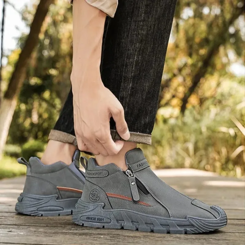 Mens Casual Labor Shoes Fashion Zipper Versatile Men Outdoor Climbing Shoes Non Slip Wear-resistant Sneakers Zapatos Para Hombre
