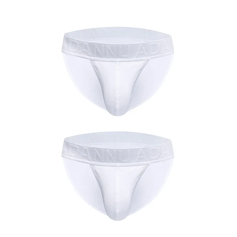 Men's Cotton Ribbed Skin-Friendly Bare Feel Convex Pouch Briefs, Embossed Letter Wide Waistband Slim Fit Underwear