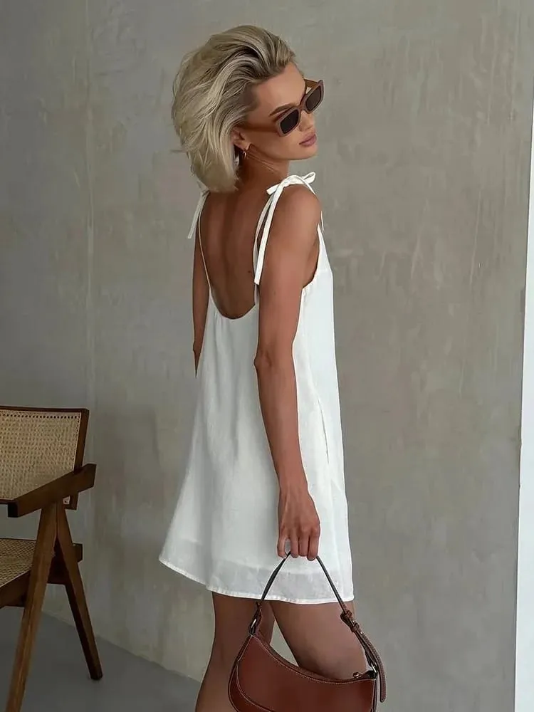 Ahagaga moda feminina vestidos sólidos cintas bandagem regular causal com decote em v sem mangas verão camisola solta doce femlae vestido — image 6