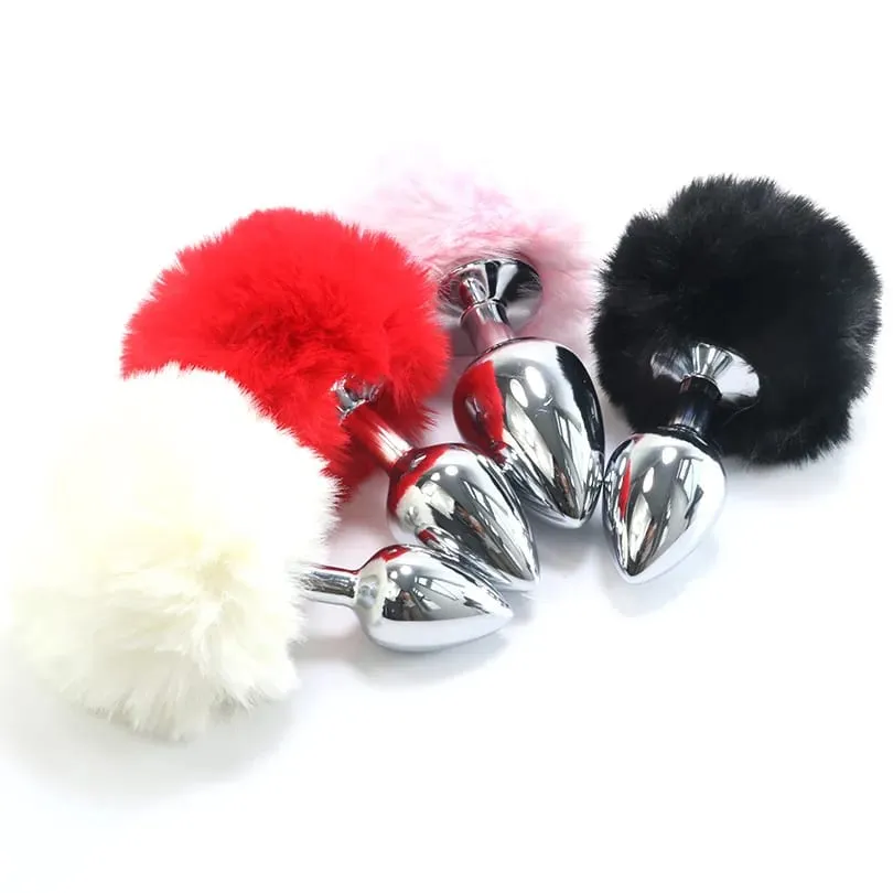 Metal Plush Rabbit Tail Anal Plugs Prostate Massager Butt Plug Rabbit Ear BDSM Cosplay Erotic Sex Toys for Women Adults Sex Game