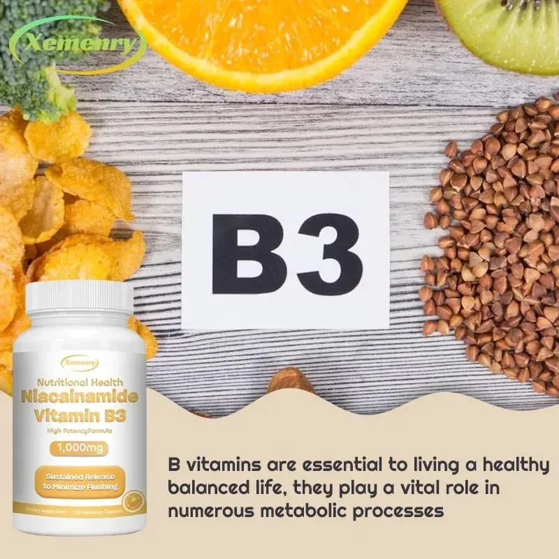 Niacinamide Vitamin B3 Capsules - Supports Brain Function and Heart Health Boosts Energy Production and Enhances Immunity