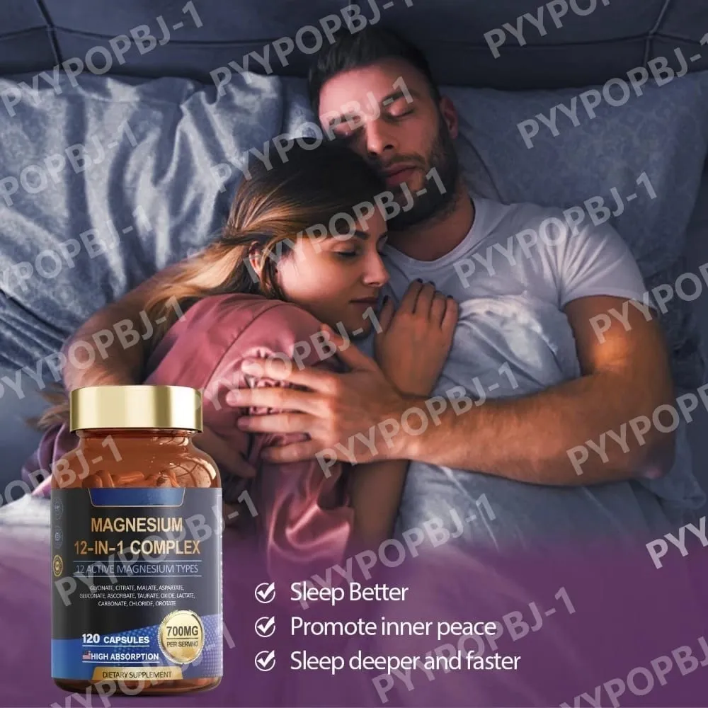 Complexe de magnésium 700 mg Supplément de magnésium 12 en 1 avec glycinate citrate oxyde de malate taurate aspartate orotate de magnésium