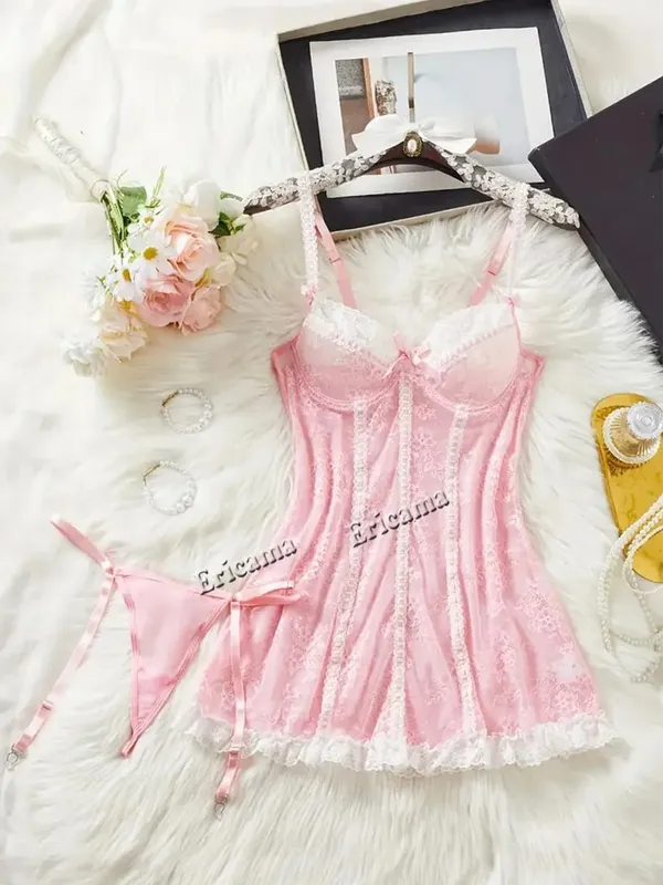 2026 Hot Erotic Lingerie Sexy Bras Set Lace Garter Lingerie Women Intimates Underwire Bra And Panty Thongs Ladies Underwear Set