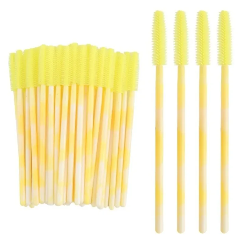 50Pcs Disposable Eyelash Brushes Silicone Makeup Tools Mascara Wand Applicator Rainbow Color Microbrush Eyebrow Comb Girl
