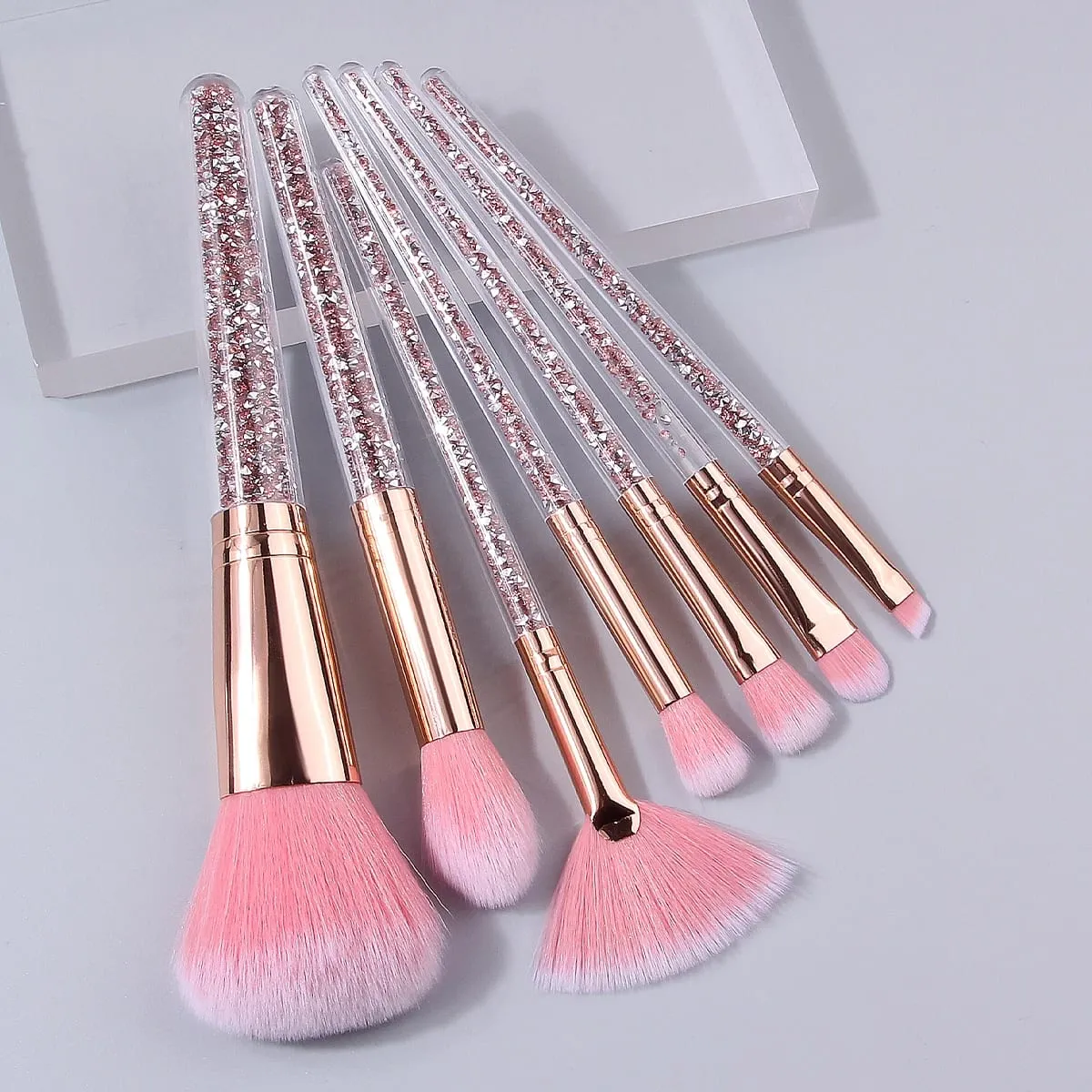 7PCS Pink Crystal Makeup Brushes Set Rose Gold Handle for Foundation Eyeshadow Blush — image 3