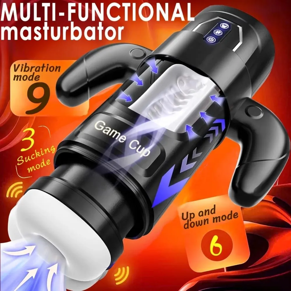 Male Masturbator Cup With 6 Thrusting & 3 Sucking And 9 Vibration Modes With Heating & Pronunciation & Gamepad Sex Toys for Men