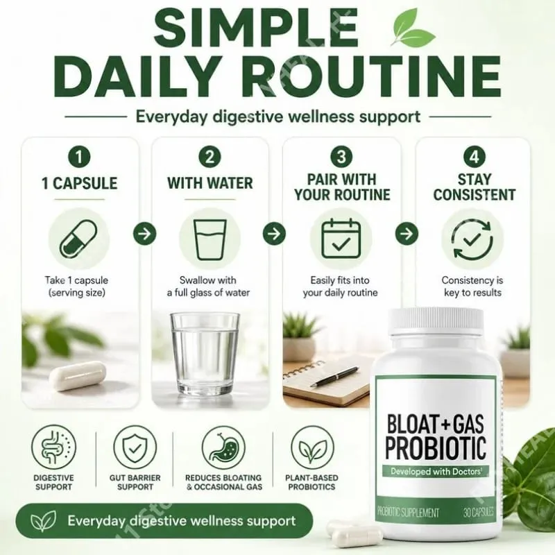 60 Billion Probiotic Capsules with Acacia Fiber Postbiotic Herbal and Enzyme Blend Gut Health Support Gas Relief for Adults 30ct