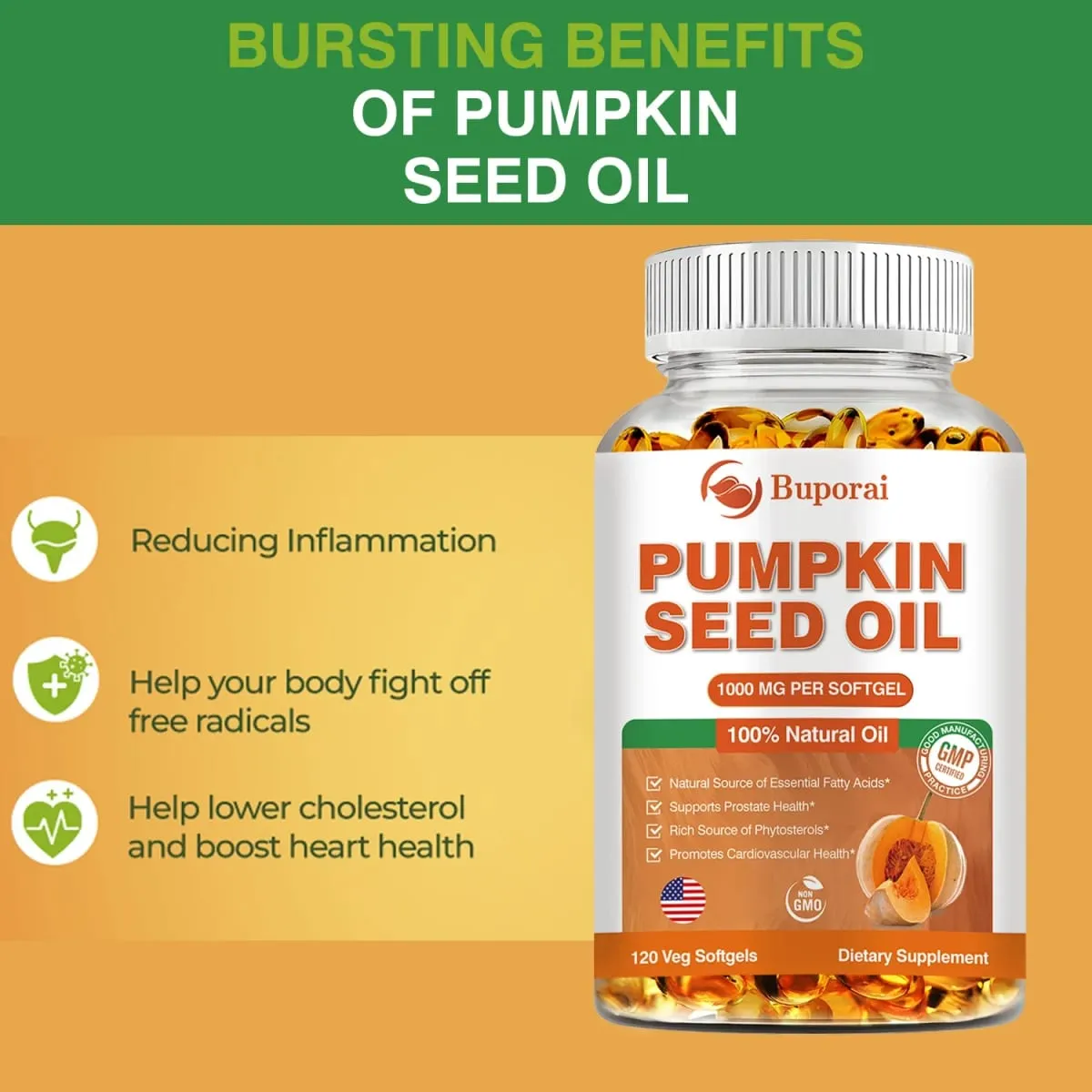 Pumpkin Seed Oil - Promotes Hair Growth Urinary Tract and Prostate Health Cardiovascular Support Supplement