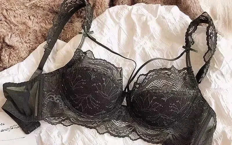 French Pure Lace Bralette Petite Melltartó szett AABB Cup eltávolítható pántokkal és vékony push up betétekkel Puha aládrót szexi női