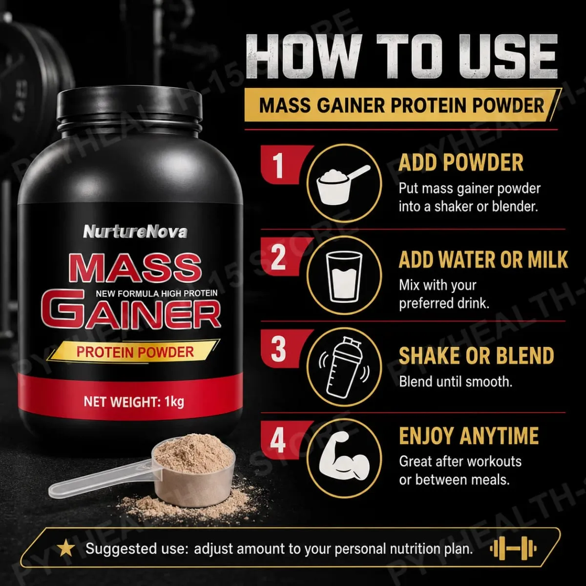Mass Gainer Protein Powder 1kg Chocolate Flavor Carb Protein Shake Mix for Adults Fitness Nutrition Approx 20 Servings