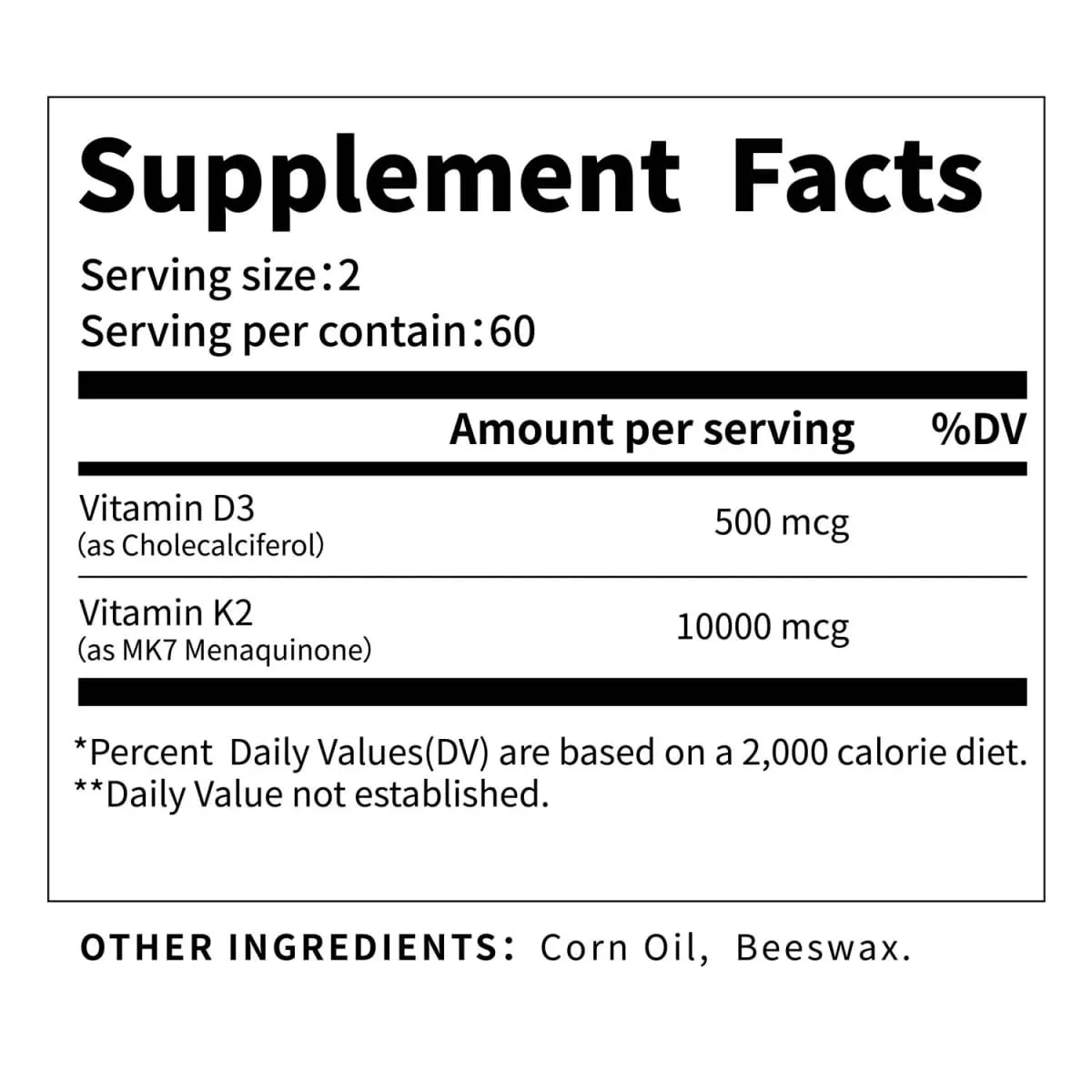 Vitamin D3 K2 MK‑7 Supplement Nutrient Support for Bone Wellness Teeth Heart Health & Immune Function 120 Capsules