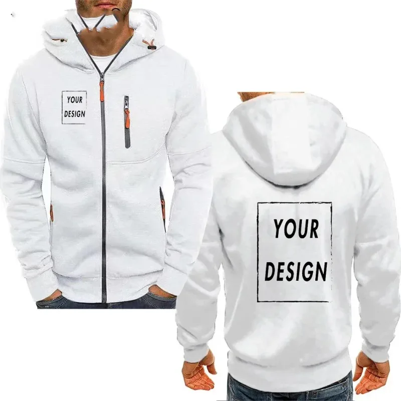 Men's Zipper Hooded Jacket with Pockets Customized Logo Image Text Casual Sports Streetwear Men's Casual Cardigan Fashionabl