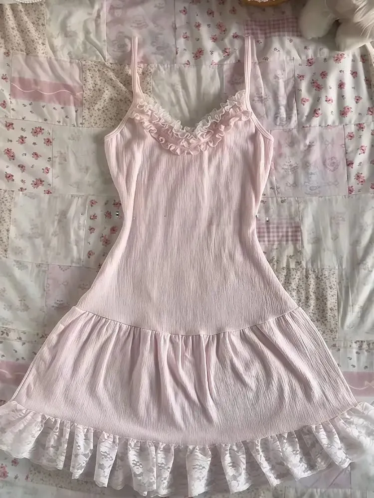 Dámské Y2K Vintage krajkové patchworkové šaty Dvoudílná sada Letní Elegantní Retro Cardigan + Sladká móda Úzké minišaty bez rukávů