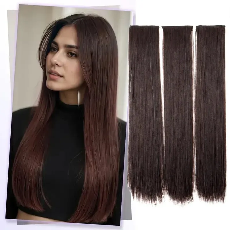 24Inch Synthetic 3pcs/set Long Straight Hair Extension Clip in Hair Heat-Resistant Fiber Hairpiece for Women
