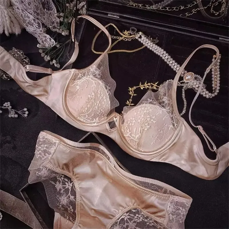 New Summer Lace T-Shirt Bra Set Ladies Wirefree Support Lift Anti-Sagging Gathering Large Cup Elegant Slim Daily Intimates32-38
