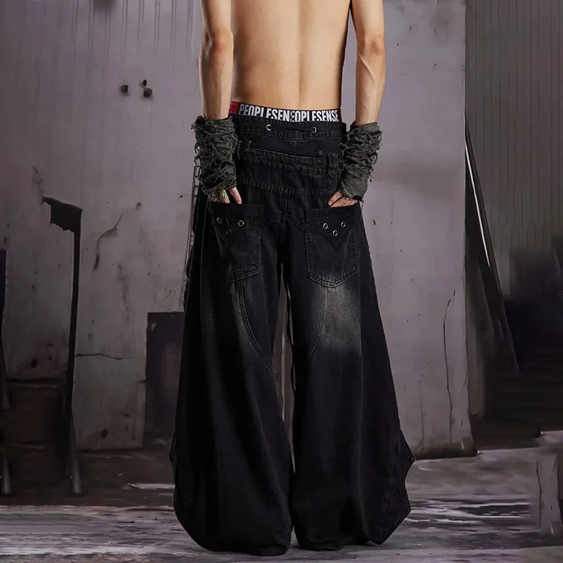 2026 New Stylish Original Streetwear Wornout Vintage Style Tie-dyed Baggy Wide Leg Jeans Men Handsome Denim Pants JY8691