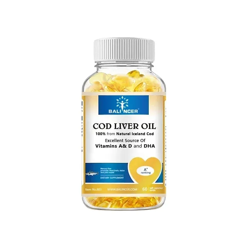 Cápsulas gelatinosas naturais de óleo de fígado de bacalhau - ricas em ômega-3 EPA DHA vitamina A D - apoiam a saúde imunológica das articulações e dos olhos do coração, cérebro