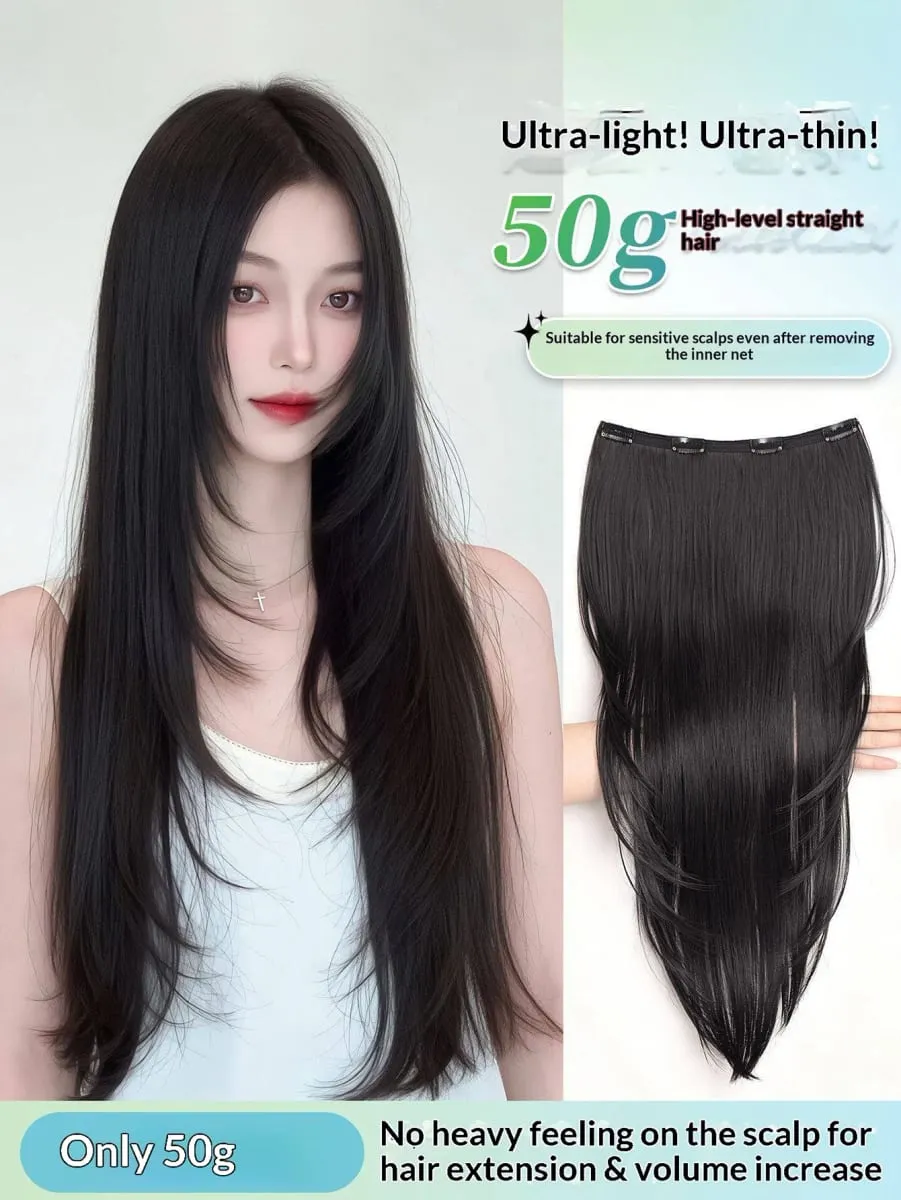Synthetic Straight Hair Extension One Piece Layered Lightweight Invisible Seamless Clip-in Hairpiece 4 Clips for Women Daily — image 3