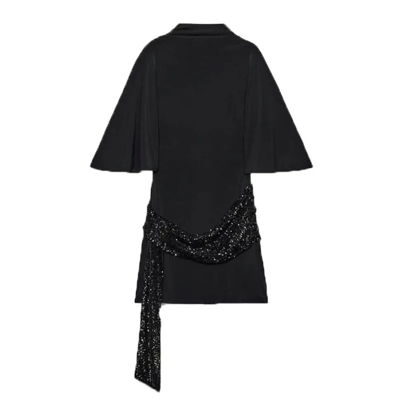 Women Sequin Patchwork Dress Elegant Wide Sleeve Backless Mini Dresses New Fashion Evening Party Slim Lady Outfits