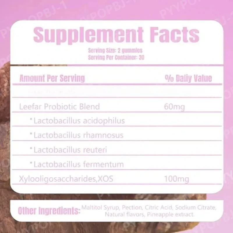 Probiotic Gummies Pineapple Flavor with Prebiotics for Daily Gut Health Support Maintain PH Balance 60pcs Per Bottle