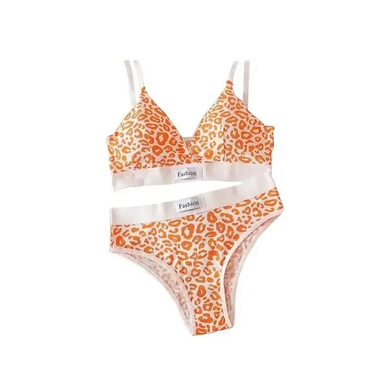 1/2/3set Women V-Neck Bra And Panties Set Low Waist Panties Female Sexy Lingerie Set Leopard Print Cotton Bra Sport Underwear