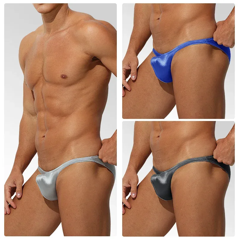 Niedrige Taille Eisseide Satin Herrenunterwäsche Enge Passform Sport StyleJJ Boosting Luxus Sinnliche Slips Jugend Nylon Spandex